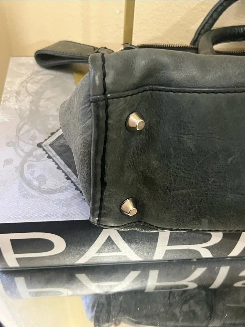 Chloe Large Distressed Black/Gray Leather Satchel
